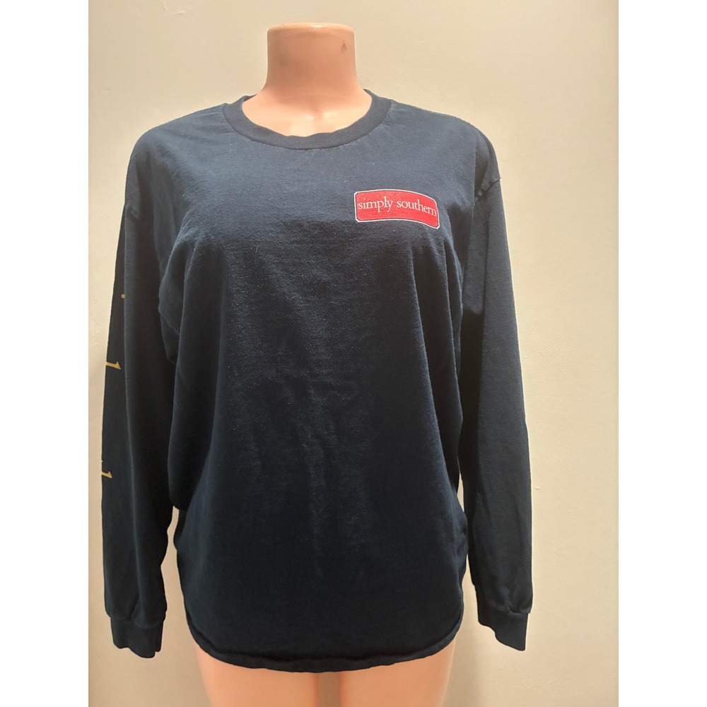 Simply Southern Graphic Tee Womens M Navy Elephant Floral Long Sleeve